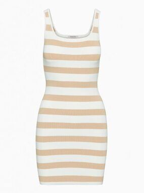 Aritzia Babaton Striped Tank Dress Square Neck Mini White Beige Size Small